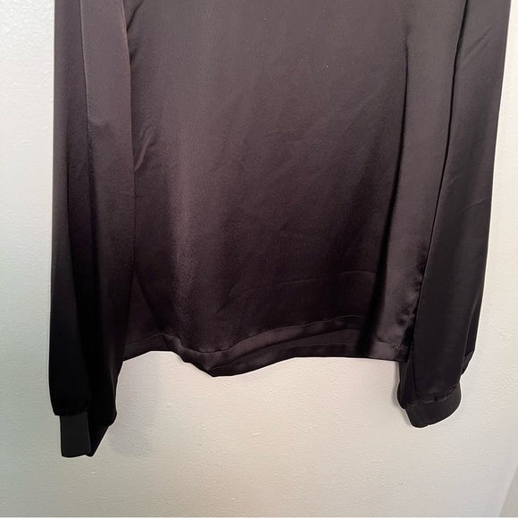 Calvin Klein Metallic Trim Long Sleeve Satin Blouse Black - Picture 7 of 15